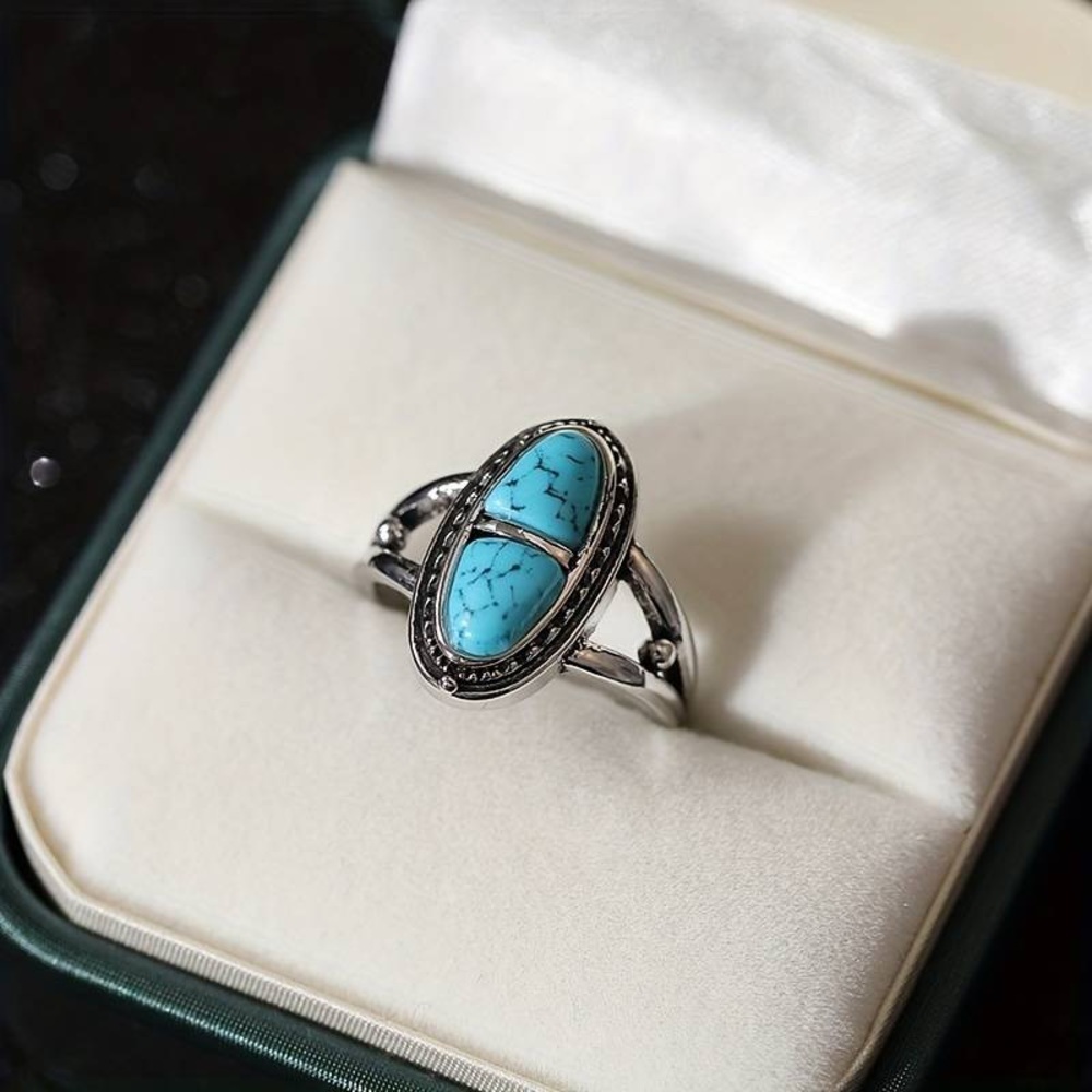 New Natural Blue Turquoise Navajo Genuine Silver Handmade OOAK Ring - Picture 2 of 16
